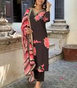 Graceful and smart looking black colour ethnic partywear girlish readymade dress