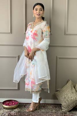 Graceful and smart looking off white colour ethnic partywear girlish readymade dress 4