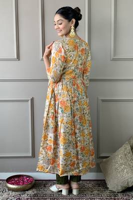 Graceful and smart looking orange colour ethnic partywear girlish readymade dress 2