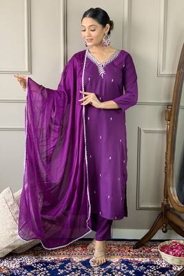 Purple colour trendy partywear smart embroidered suit for graceful looks 1