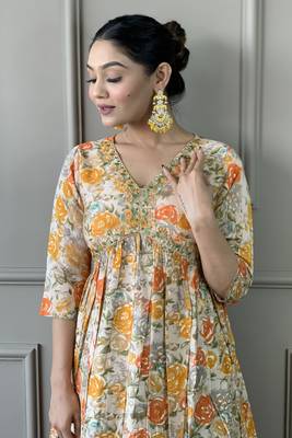 Graceful and smart looking orange colour ethnic partywear girlish readymade dress 3