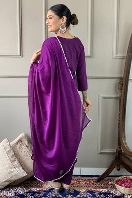 Purple colour trendy partywear smart embroidered suit for graceful looks 2