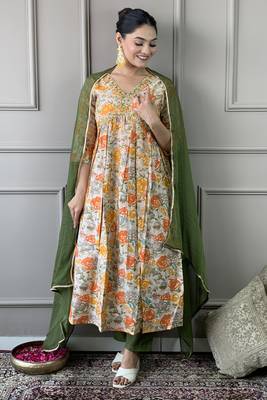 Graceful and smart looking orange colour ethnic partywear girlish readymade dress 4