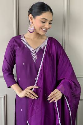 Purple colour trendy partywear smart embroidered suit for graceful looks 3