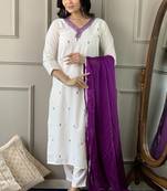 Off white colour trendy partywear smart embroidered suit for graceful looks