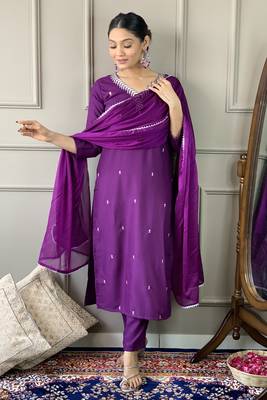 Purple colour trendy partywear smart embroidered suit for graceful looks 4