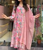 Pink colour trendy partywear smart embroidered suit for graceful looks