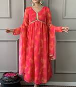 Red colour trendy partywear smart embroidered suit for graceful looks