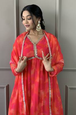 Red colour trendy partywear smart embroidered suit for graceful looks 3