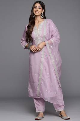 Onion colour trendy partywear smart embroidered suit for graceful looks 1
