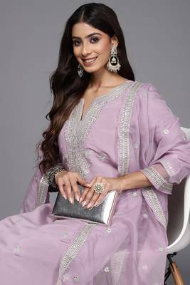 Onion colour trendy partywear smart embroidered suit for graceful looks 2