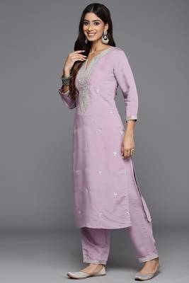 Onion colour trendy partywear smart embroidered suit for graceful looks 4