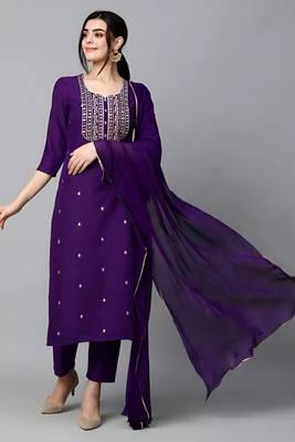 Purple colour trendy partywear smart embroidered suit for graceful looks 1