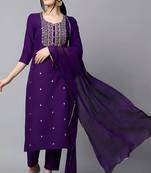 Purple colour trendy partywear smart embroidered suit for graceful looks