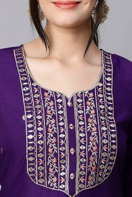 Purple colour trendy partywear smart embroidered suit for graceful looks 2