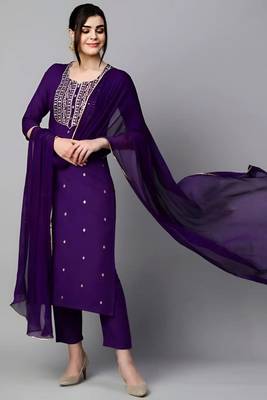 Purple colour trendy partywear smart embroidered suit for graceful looks 4