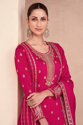 Pink colour heavy zari embroidered silk fabric sharara dress for ethnic looks 1