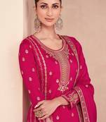 Pink colour heavy zari embroidered silk fabric sharara dress for ethnic looks