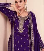 Purple colour heavy zari embroidered silk fabric sharara dress for ethnic looks