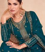 Rama colour heavy zari embroidered silk fabric sharara dress for ethnic looks