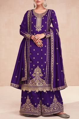 Purple colour heavy zari embroidered silk fabric sharara dress for ethnic looks 2