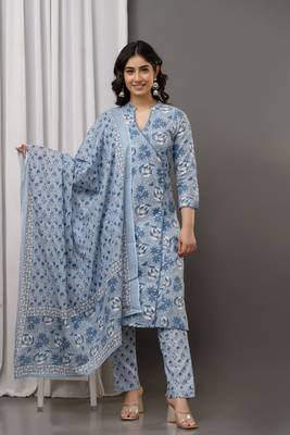 Ethnic blue colour cotton fabric angarakha pattern suit for trendy looks 1