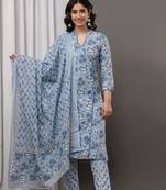 Ethnic blue colour cotton fabric angarakha pattern suit for trendy looks