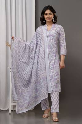 Ethnic purple colour cotton fabric angarakha pattern suit for trendy looks 1