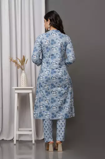 Ethnic blue colour cotton fabric angarakha pattern suit for trendy looks