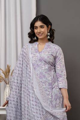 Ethnic purple colour cotton fabric angarakha pattern suit for trendy looks 3
