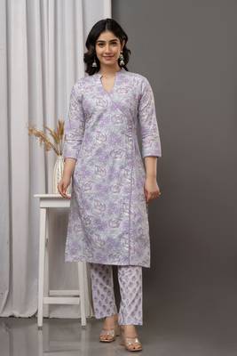 Ethnic purple colour cotton fabric angarakha pattern suit for trendy looks 4