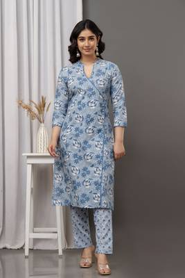 Ethnic blue colour cotton fabric angarakha pattern suit for trendy looks 4