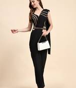 Black imported crystle solid ready to wear saree with stitched blouse