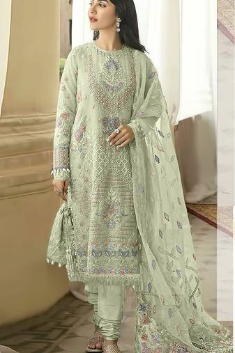 PASTEL GREEN GEORGETTE EMBROIDERED SALWAR KAMEEZ