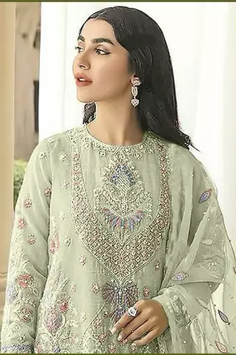 PASTEL GREEN GEORGETTE EMBROIDERED SALWAR KAMEEZ