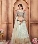 Light-Blue Color Embroidered Net Semi-stitched Lehenga Choli