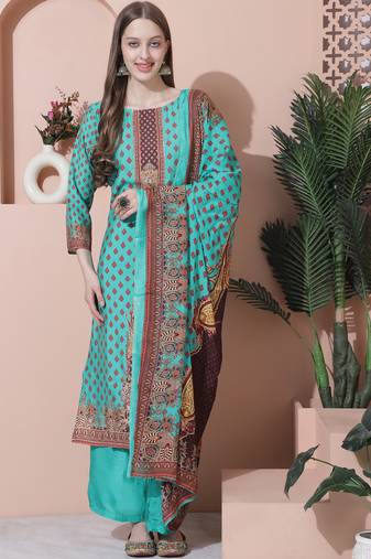 green muslin embroidered dress material