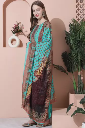 green muslin embroidered dress material