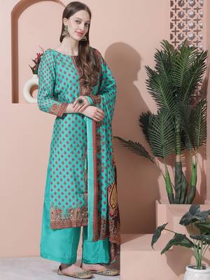 green muslin embroidered dress material 4