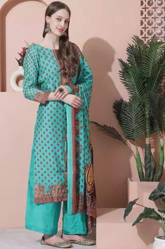 green muslin embroidered dress material