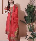 coral muslin embroidered dress material