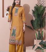 mustard muslin embroidered dress material