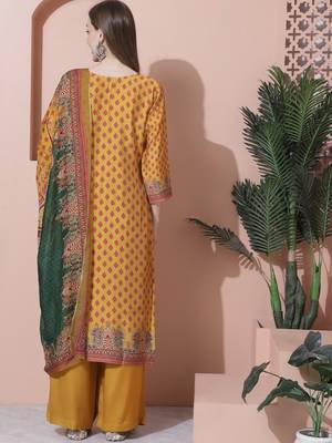mustard muslin embroidered dress material 2