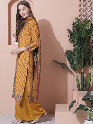 mustard muslin embroidered dress material 3