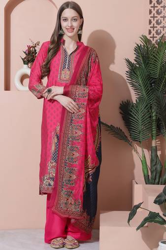 magenta muslin embroidered dress material