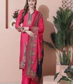 magenta muslin embroidered dress material