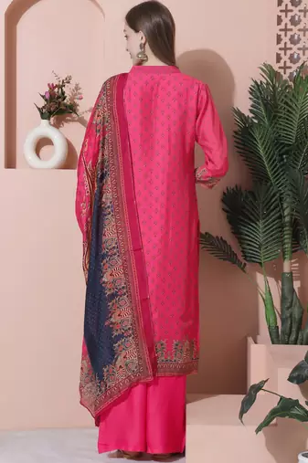 magenta muslin embroidered dress material