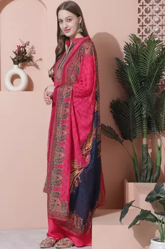 magenta muslin embroidered dress material