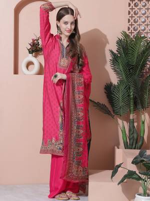 magenta muslin embroidered dress material 4