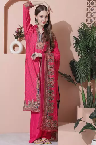 magenta muslin embroidered dress material